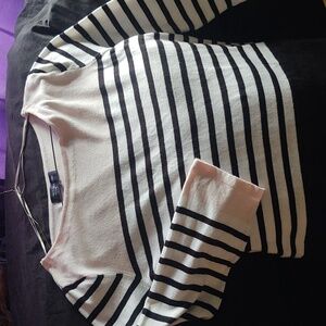 Jones New York Signature XL Nautical Navy Striped Sweater blush pink accent